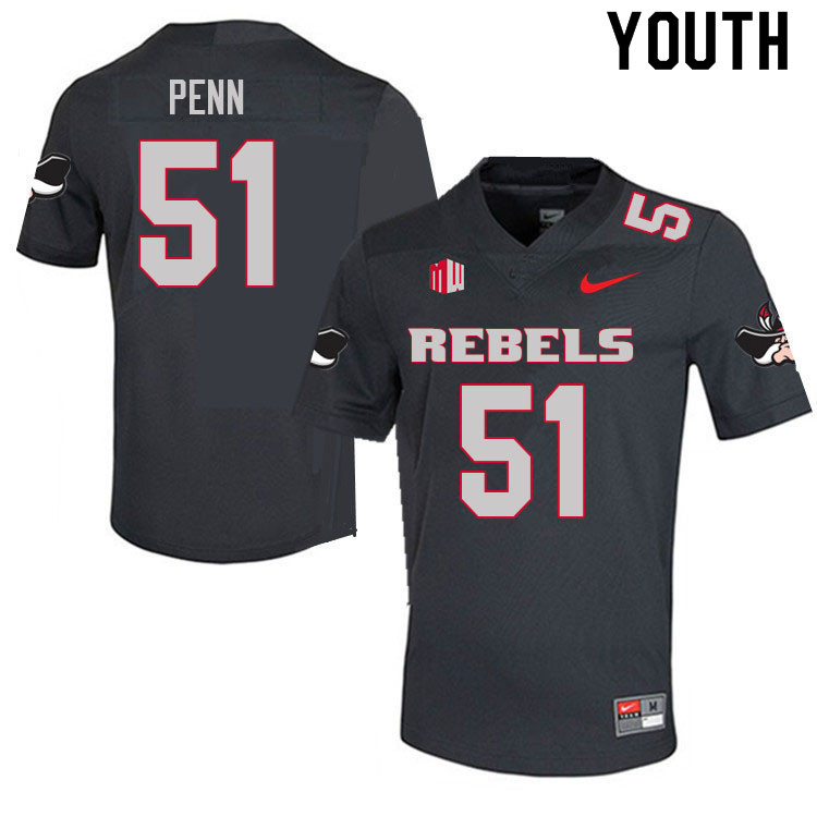 Youth #51 Valen Penn UNLV Rebels College Football Jerseys Sale-Charcoal - Click Image to Close
